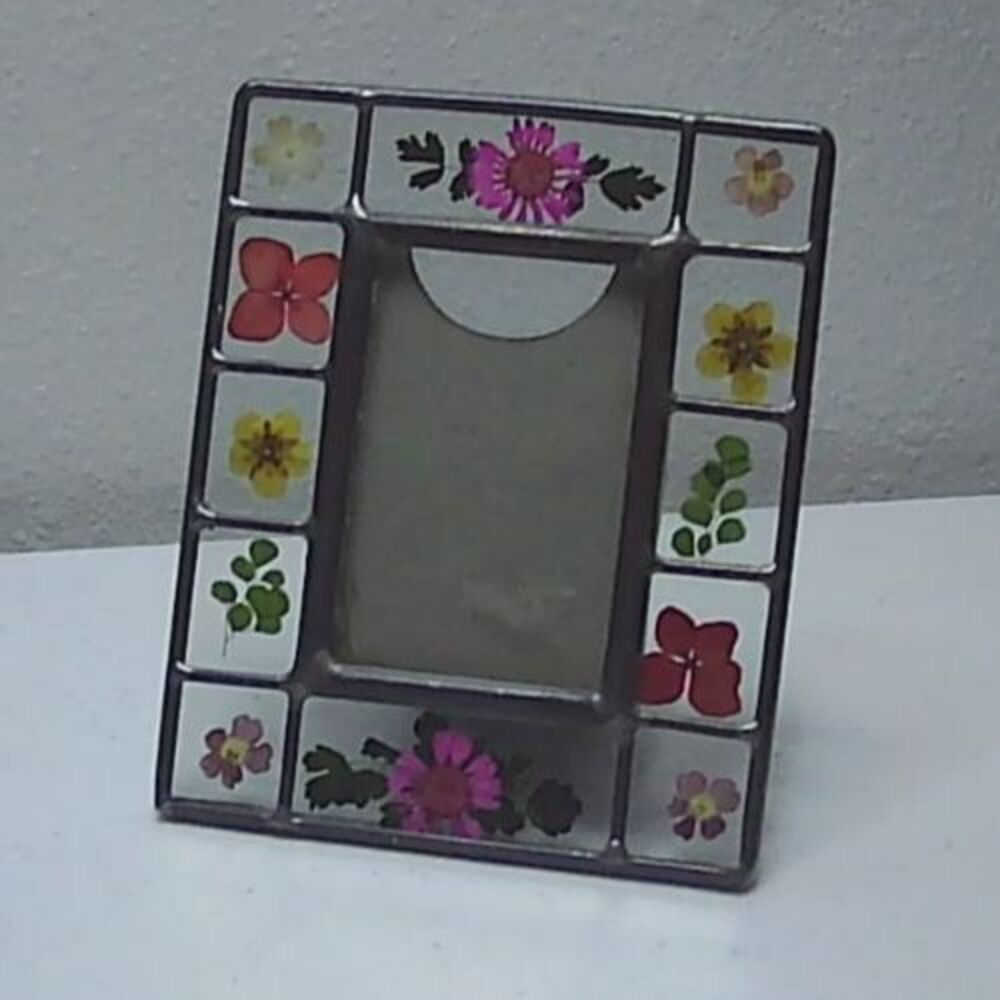 Liz Claiborne Glass pressed flower photo frame picture 3.5 x 5.5" Dried Flowers